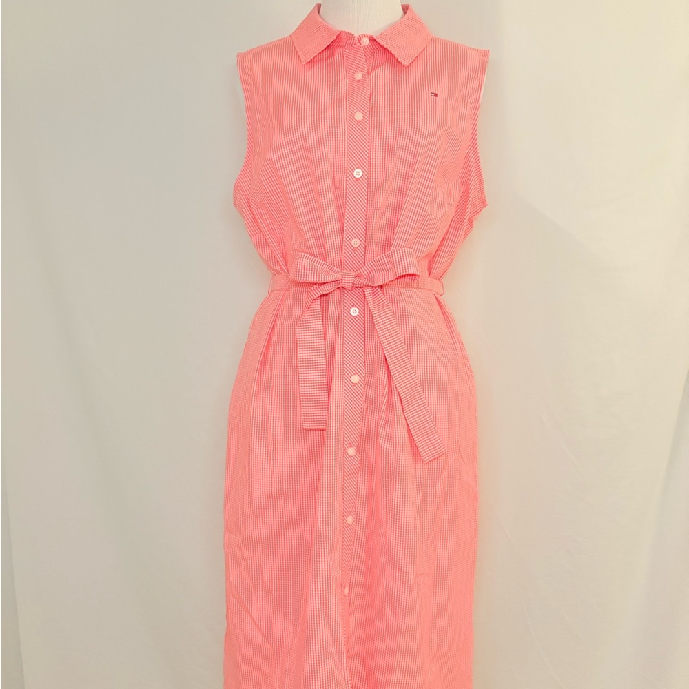 Tommy Hilfiger Red Sleeveless Polo Collar Midi Dress